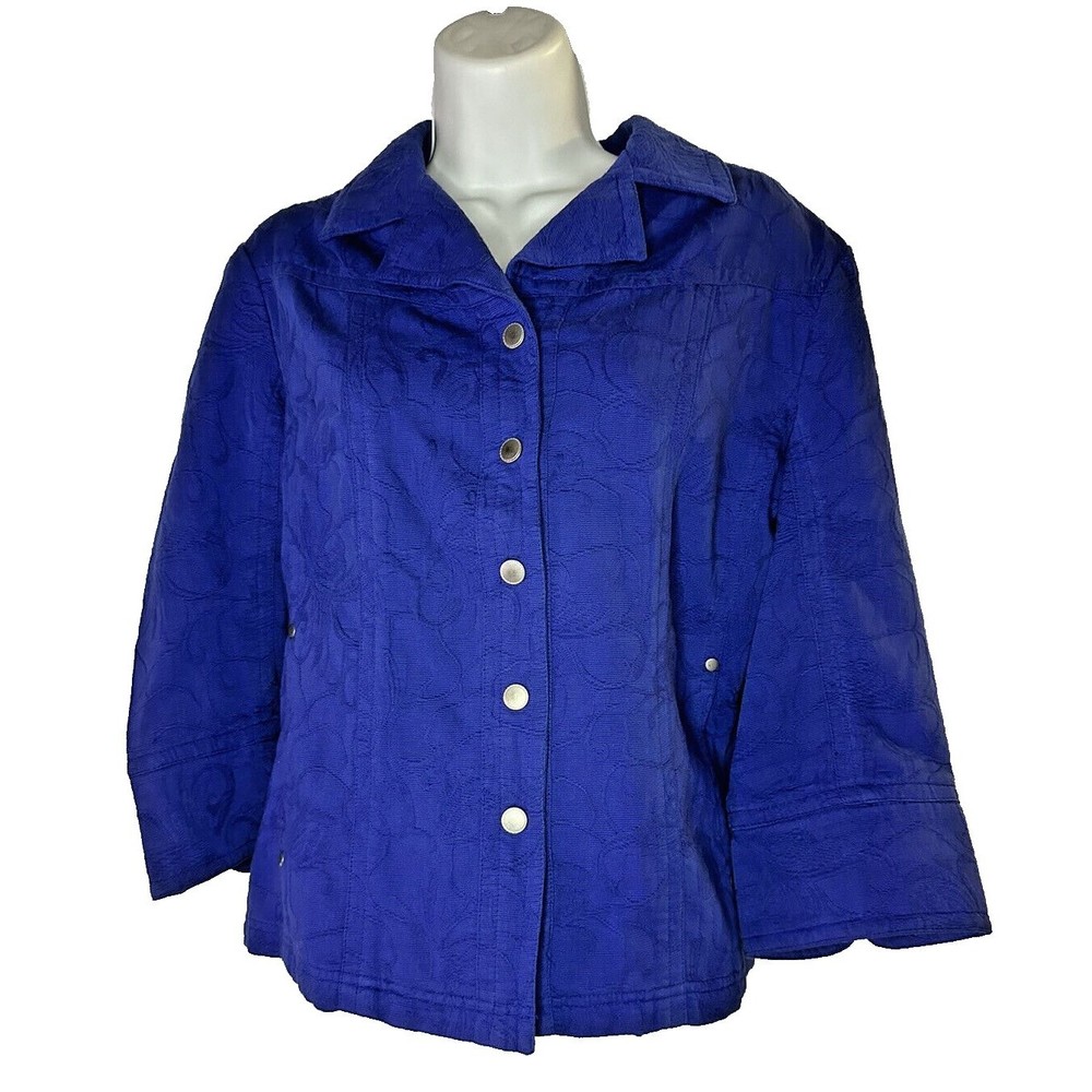 Coldwater Creek Textured Blazer Royal Blue Size 14 Cotton Snap Closure Pockets